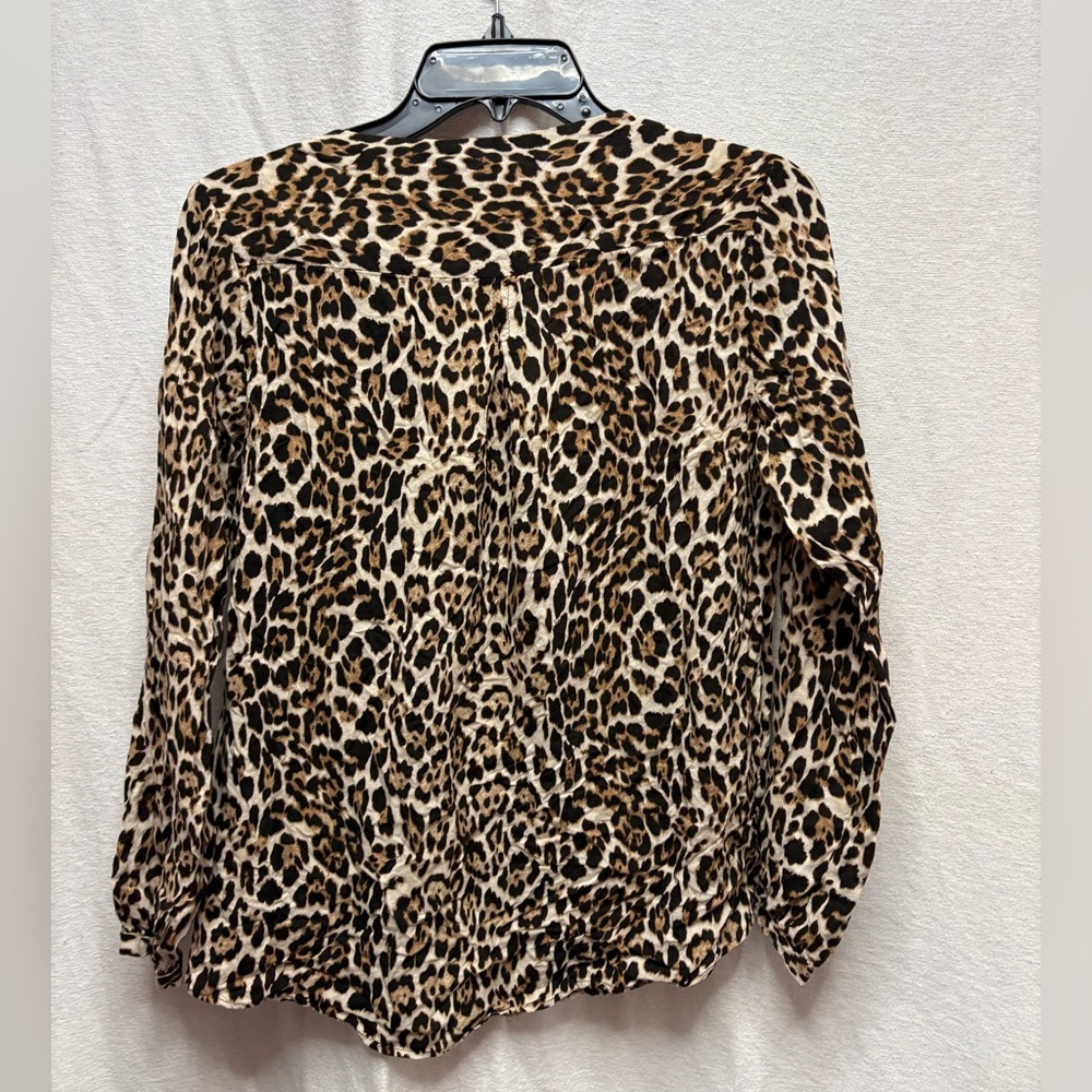 Zara Leopard Print V-Neck Blouse - Tan/Black/Cream - Picture 2 of 3